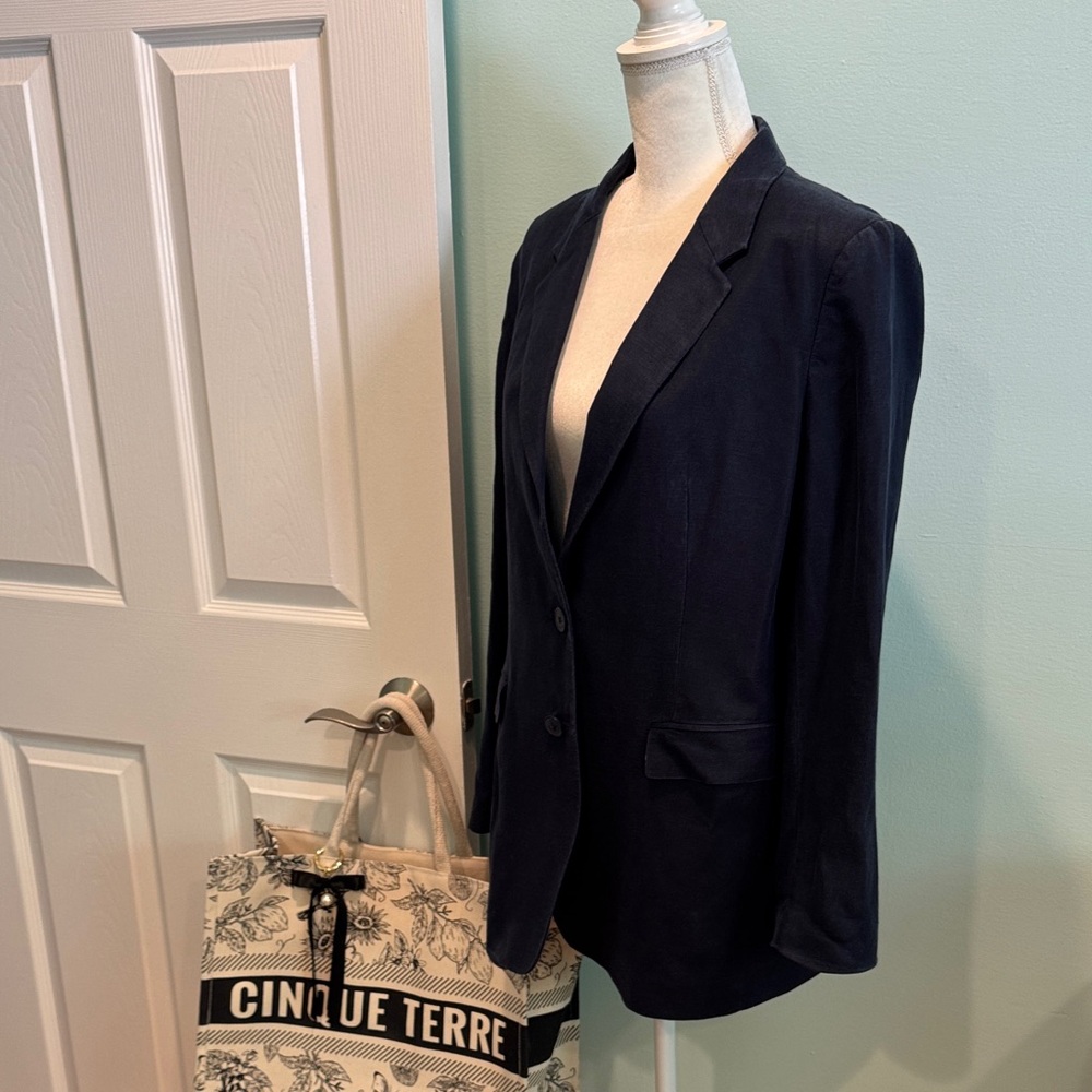Donna Karan New York L Women's Navy linen Blazer Jacket